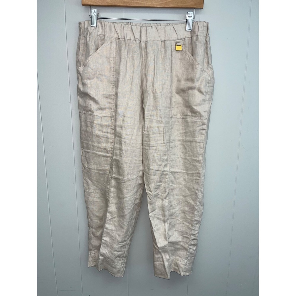 Ellen Tracey 100% Linen Slacks Pants Small Elastic Waist Pockets Beige